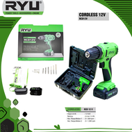 RYU Mesin Bor Tangan Baterai RCD 12V / Drill Cordless Portable 12 Volt Set Koper 10 mm Untuk Bor Kay