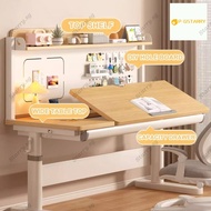 S·T Children Study Table With Drawer Height Adjustbale Table With Bookshelf Study Standing Desk