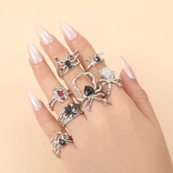 7-piece set and punk irregular spider open ring for women, fashionable with diamonds