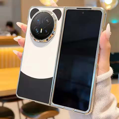 Cute Panda Plain Leather Raised Ring to Protect Case For Honor Magic V6 magic V5 V3 Camera Protectio