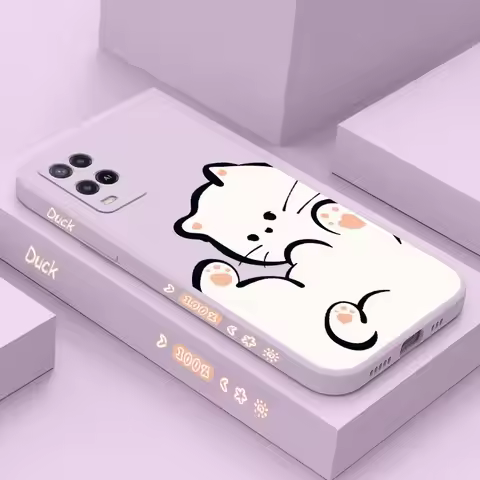 White Cloud Cat Silicone Phone Case For Oppo A15 A15S A16 A16K A76 A96 A53 A54 A77 A78 A83 A55 A95 A