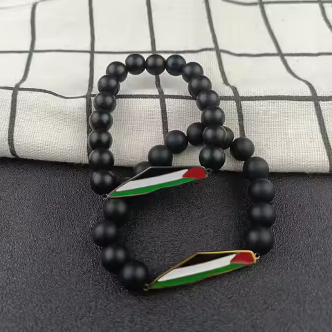 Palestine Beaded Bracelet For Men Hand Chain Stainless Steel Palestine Map Flag Pendant Jewelry Acce
