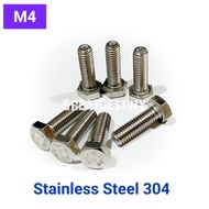 Stainless Steel A2-70 304 Hexagon Bolt M4 x 0.7 Pitch