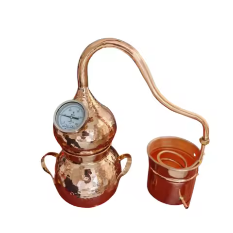 2 Liter Alembic Whiskey,Copper Home Mini Steam Distiller for Hydrosol, Brandy, Traditional Gin & Alc