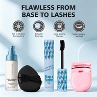 Daily Makeup Kit Color Changing Foundation + Volume Mascara + Eyelash Curler + Thumb Puff Long Wear 
