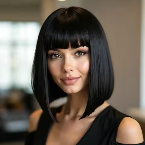 10 Inch Bob Wig Human Hair for Women Brazilian Human Hair Black Straight Human Hair with Bangs Full 