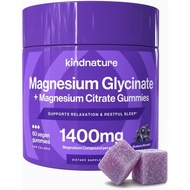 Kindnature Magnesium Glycinate and Citrate Gummies-Calming Magnesium Complex Suitable for Sleep, Str