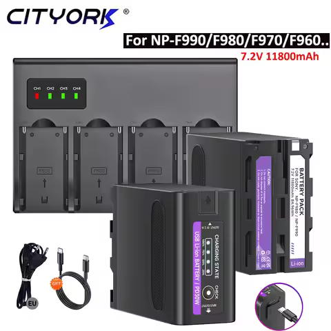 11800mAh NP-F990 NP F980 F960 Battery Pack + Charger Type-C NP F990 NP-F960 Battery for Sony MC1500