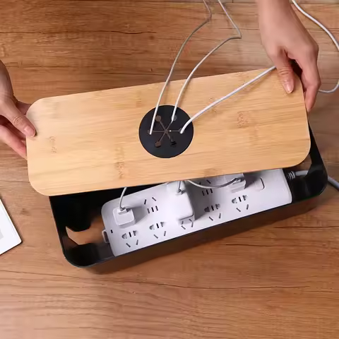 Cable Storage Box Power Strip Case Wooden Power Line Wire Management Organizer Anti-Dust Charger Soc