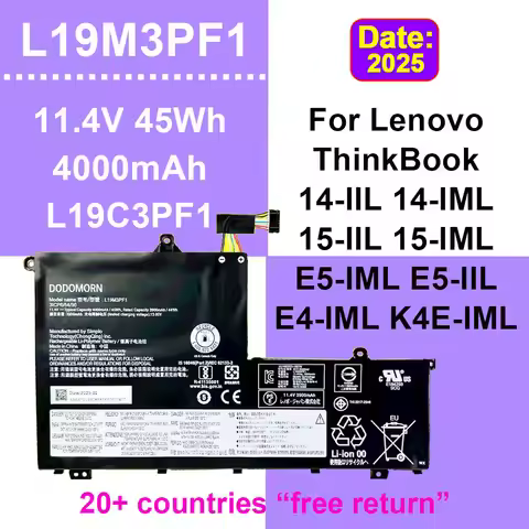 11.4V 45Wh Laptop Battery L19M3PF1 For Lenovo ThinkBook 14 14-IIL 14-IML,15 15-IML 15-IIL,K4E E4 E5 