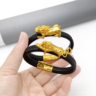 Gelang Pixiu Bersalut Emas Vietnam untuk Lelaki, Gelang Tangan Bersalut Emas Tebal, Gelang Tali Kuli