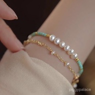 I2AN Turquoise Natural Strong Light Freshwater Pearl S925 Sterling Silver Bracelet Niche Stacked Hig