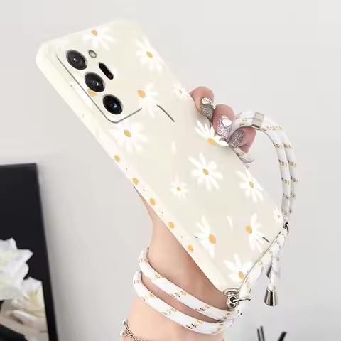 Note 20Ultra Fallen Flowers Lanyard Silicone Phone Case For Samsung Note 20 20Ultra 20Plus 10Plus M5