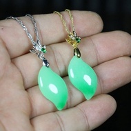Natural Jade Jadeite Cyan Emerald Willow Leaf Pendant Ladies Style Clavicle Necklace Jade Pendant Pe