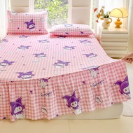 Ruffle Bed Skirt Cute Cartoon Pink kuromi Bed Sheet with Skirting Soft Bedding Single Queen King Siz