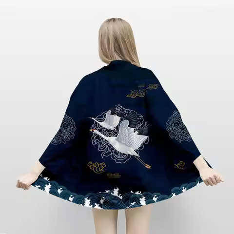 Large Size 5XL 6XL Japanese Kimono Cardigan Print Clouds Ocean Waves Men Women Shirt Tradition Yukat
