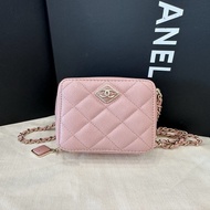 Chanel香奈兒22A粉色牛皮方糖盒子包 99新