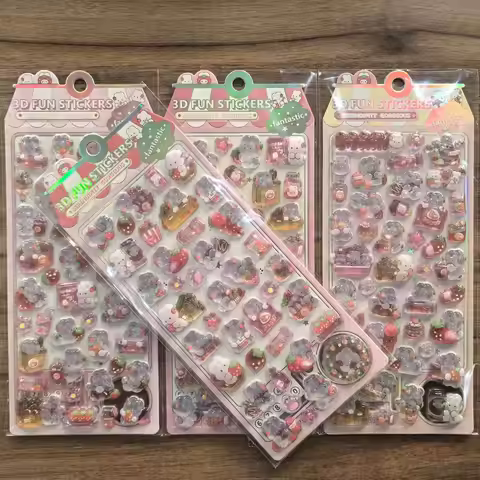 4 Pcs Sweet Pink 3D Bear Strawberry Stickers - Adorable Decor for Notebooks, Scrapbooks & DIY Crafts