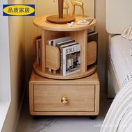HY/ Eco Ikea Solid Wood Bedside Cabinet Full Rotating Small Bookshelf Moving Wheels Bedroom Bookca