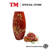 Vase Flower Vase Embossed With Oval Fish Lotus Pattern With Gold Border Hand-Painted Needles-Ceramic Factory