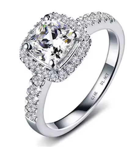Solid 14K 585 White Gold 1CT Cushion Moissanite Engagement Ring D Color VVS1 Original Diamond Ring F