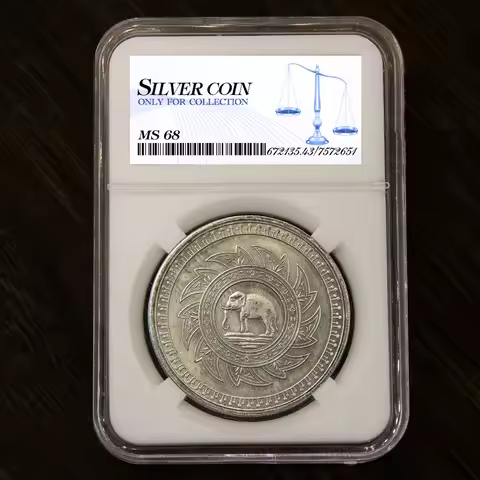 Thai Silver Plated Commemorative Coin, Elephants, Thai Temples, Religious symbols，Moneda Collectible