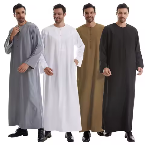 Men's Long Sleeve Kaftan Thobe Muslim Saudi Arabia Pakistan Arab Thoub Eid Ramadan Turkey Islam Abay