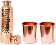 Generic Siddharth International Pure Copper 1000 ML Water Bottle with 2 Copper Glass Drinkware Set (1000 ML Bottle, 300 ML Glass) - Pack Of - 3