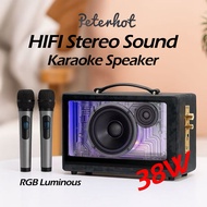 Peterhot A66/A99 Hi-Fi Stereo Sound Super Bass Bluetooth karaoke Speaker with 2 Wireless Microphones