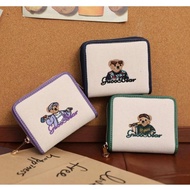 GUOO BEAR กระเป๋าสตางค์ใบสั้น2พับ1ซิป ใส่บัตรใส่แบงค์ ลายหมีปัก GO-2059
