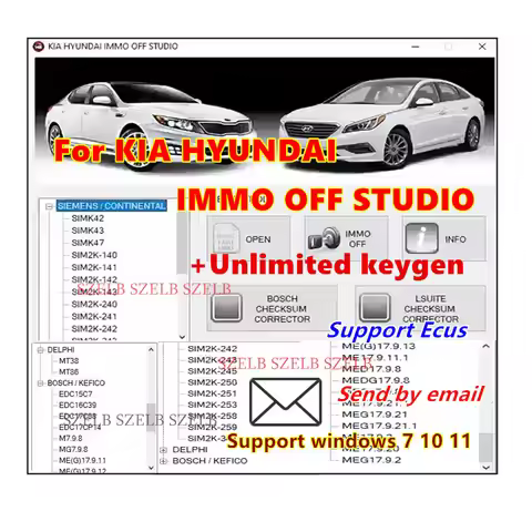 For KIA HYUNDAI IMMO OFF STUDIO with keygen for SIMENS/CONTIMENTAL SIMK42/43/47... MT38 MT86 for BOS