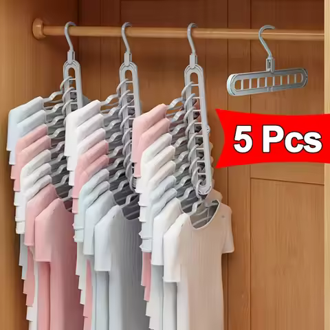 5 Heavy-duty Foldable Plastic Hangers with 9 Holes - Non-slip, Space-saving Shirt, Pants, etc. Wardr