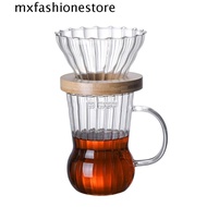 MXFASHIONE Glass Coffee Pot, Manual Wood Stand Coffee Dripper, Exquisite Coffee Funnel Handle Heat-resistant Coffee Server Set Restaurant