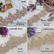 ‼️BORDER LACE NUDE‼️READYSTOK LACEMEWAH UNTUK BAJU KURUNG NIKAH LACE MANIK BEADED TINGGI CHAMPAGNE S