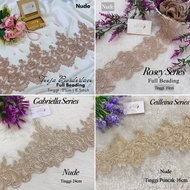 ‼️BORDER LACE NUDE‼️READYSTOK LACEMEWAH UNTUK BAJU KURUNG NIKAH LACE MANIK BEADED TINGGI CHAMPAGNE SIMPLE EXCLUSIVEN