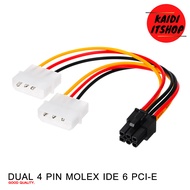 สายแปลง สาย Y สายต่อ IDE Dual Molex ออก 6 Pin PCI-E VGA สำหรับการ์ดจอ สายไฟเลี้ยงการ์ดจอ 6 Pin สายแปลง Molex 2 หัว ออก 6 Pin PCI-E