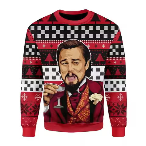 Autumn Winter Clothing Laughing Leonardo DiCaprio Meme Ugly Christmas Sweater Gift Santa Pullover Me