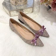 AE2 Women's Flats Shoes Shallow Mouth Side Empty Gold Powder Shoes Party Shoes Wedding Shoes Korean 