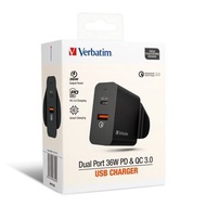 Verbatim 66390 Dual Port 36W PD &amp; QC 3.0 USB充電器