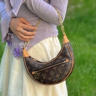 熱門日常實用款😍99新🆕Lv路易威登Loop棕色老花月亮包碗豆包單肩手提鏈條包🌙