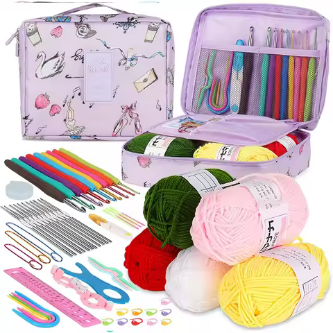 Crochet Hooks Set Crochet Yarn and Steel Needles Crochet Kit for Beginners Ergonomic Crochet Hooks D