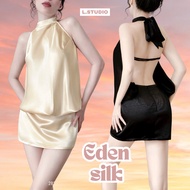 /L.Studio/ EDEN - Feminine, seductive short silk dress with halter neck, backless lace-up