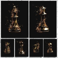 Black White Golden Chess Piece Poster Bishop Knight King Queen for Room Interior Home Decor