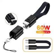 Short Cable 60W Type C to C Fast Charging Braided Keychain Charger for Xiaomi, Huawei 27W USB C, for