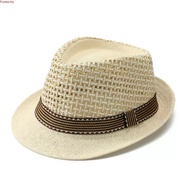 AURORY Straw Fedora Hat, Short Brim Breathable Sun Cap,  Straw Trilby Sun Hat Man