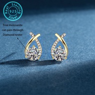 0.8CT genuine GRA moissanite earrings, fashionable cross three claw S925 silver earrings, women's di
