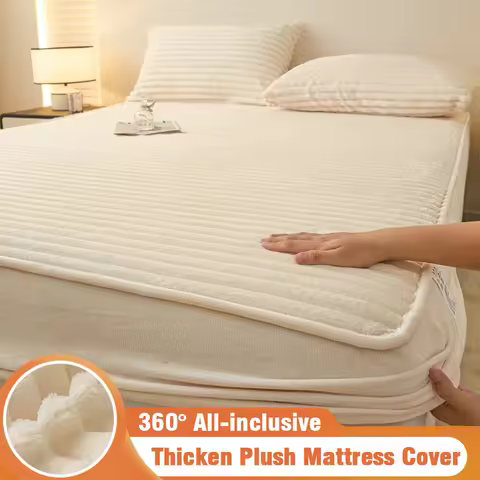 Fluffy Plush Fitted Bed Sheet with Elastic Band Solid Color Mattress Protective Cover Thick Bedsprea
