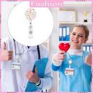 NAV Flower Print Badge Holder Retractable Badge Holder Rotating ABS Badge Holder