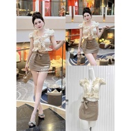 Shrug Lace Crochet Top Set & Bow Belt Skirt with Protective Pants – H686