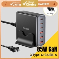 Essager 85W GaN USB Charger 6-in-1 Desktop Fast Charge USB Type C Charger For iPhone 17 16 15 Pro, X